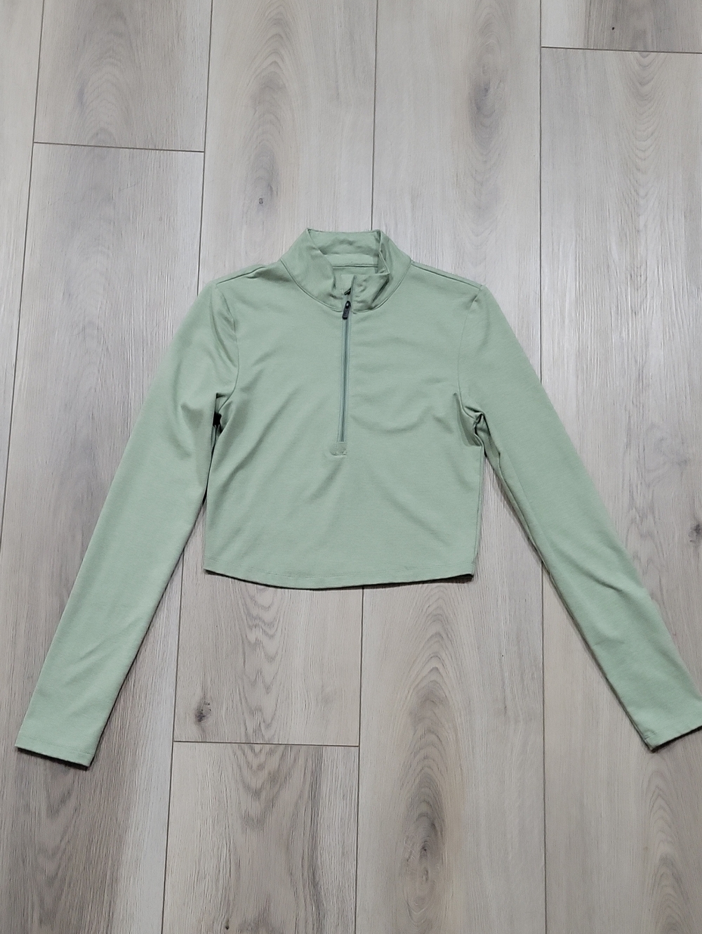 Cropped Sage Quarter-Zip Long-Sleeve Top